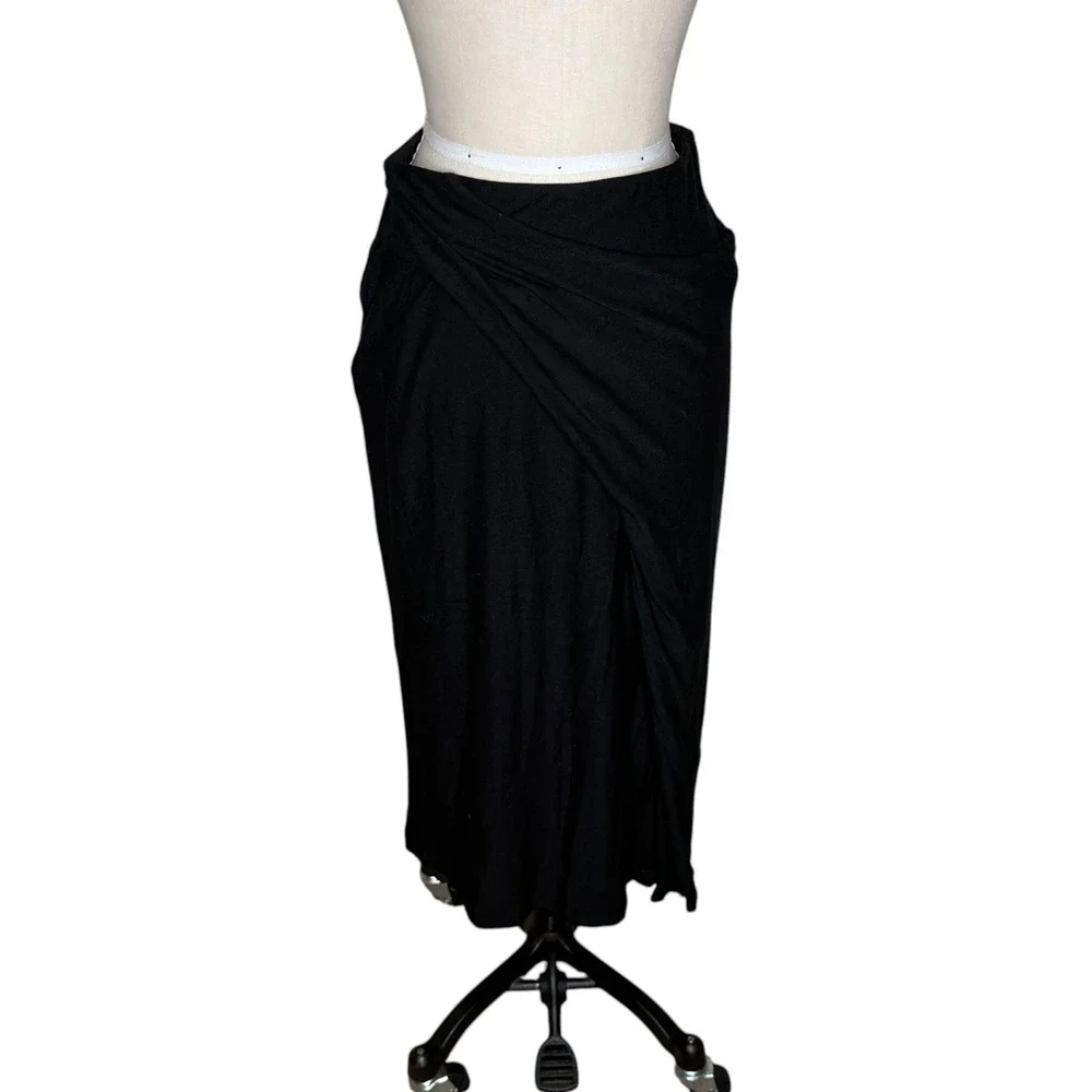 VINCE‎ Skirt Black Draped Lyocell Blend Women's Size Small Ruched Jersey Knit